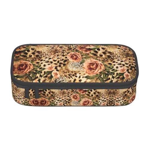 Multifunktionale Schreibwarentasche mit Leopardenmuster, geeignet für Reisen, Bürobedarf, Make-up und Schreibtisch-Organisation, Schwarz , Einheitsgröße, Kosmetikkoffer von WenDang