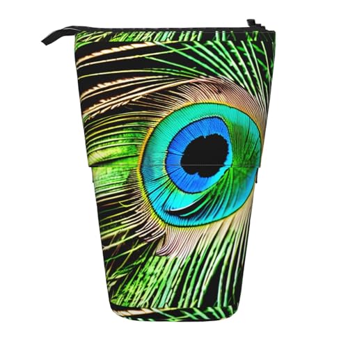 Peacock Feather Vertical Retractable Pencil Case Makeup Bag Wallet Storage Bag for Pens Pencils and Small Items, Schwarz , Einheitsgröße, Kosmetiktasche von WenDang