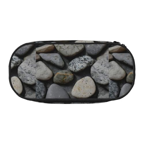 Pebble Stone Pattern Print Uni Federmäppchen Tasche - Kompaktes Design für Bleistifte Kleinigkeiten - Doppelkopf-Reißverschluss, Schwarz , Einheitsgröße, Kosmetiktasche von WenDang