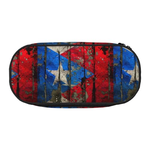 Puerto Rico Uni Federmäppchen mit Tapeten-Flaggen-Druck, kompaktes Design für Bleistifte, kleine Gegenstände, Doppelkopf-Reißverschluss, Schwarz , Einheitsgröße, Kosmetiktasche von WenDang