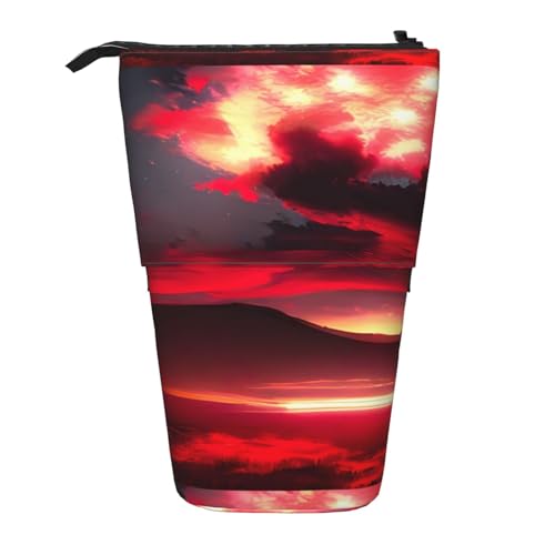 Red Sky at Night Starry Vertical Retractable Pencil Case Makeup Bag Wallet Storage Bag for Pens Pencils and Small Items, Schwarz , Einheitsgröße, Kosmetiktasche von WenDang