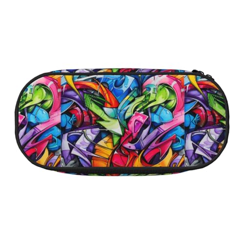 Uni Federmäppchen mit Graffiti-Zeichnung, kompaktes Design für Bleistifte, kleine Gegenstände, Doppelkopf-Reißverschluss, Schwarz , Einheitsgröße, Kosmetiktasche von WenDang