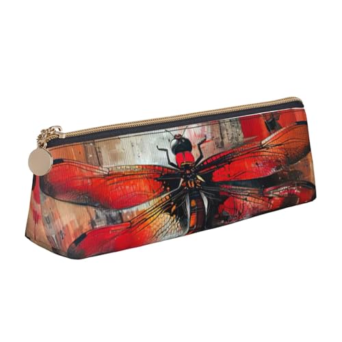 WenDang Abstrakte rote Libellen-Dreieck-Leder-Schreibwaren-Aufbewahrungstasche und Urlaubsutensilien sind unverzichtbare Reiseartikel, weiß, Einheitsgröße, Kosmetiktasche von WenDang