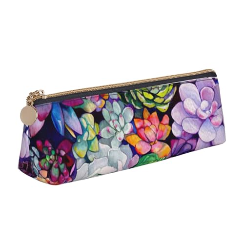 WenDang Bunte Sukkulenten-Aufbewahrungstasche aus Leder, dreieckig, für Schreibwaren und Urlaubsutensilien sind unverzichtbare Reiseartikel, weiß, Einheitsgröße, Kosmetiktasche von WenDang