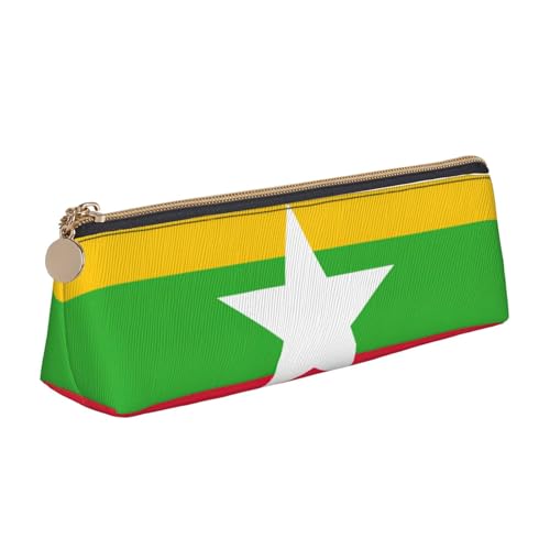 WenDang Die dreieckige Aufbewahrungstasche aus Leder mit der Flagge von Myanmar und die Aufbewahrung von Schreibwaren sind unverzichtbare Reiseartikel, weiß, Einheitsgröße, Kosmetiktasche von WenDang