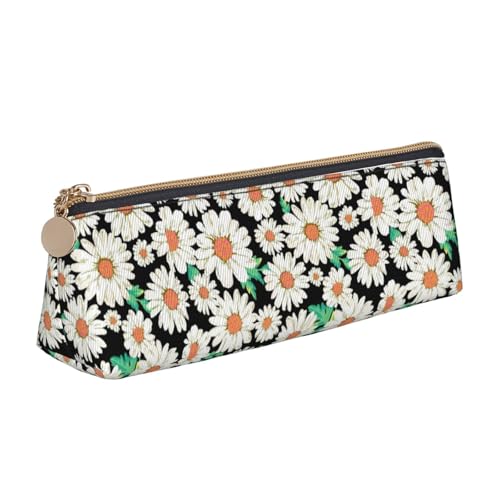 WenDang Die dreieckige Leder-Aufbewahrungstasche mit Gänseblümchen-Blumenmuster und die Aufbewahrung von Schreibwaren sind unverzichtbare Reiseartikel, weiß, Einheitsgröße, Kosmetiktasche von WenDang