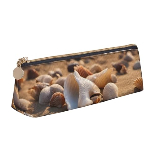 WenDang Die dreieckige Leder-Aufbewahrungstasche mit Muschellandschaft am Strand und die Aufbewahrung von Schreibwaren sind unverzichtbare Reiseartikel, weiß, Einheitsgröße, Kosmetiktasche von WenDang