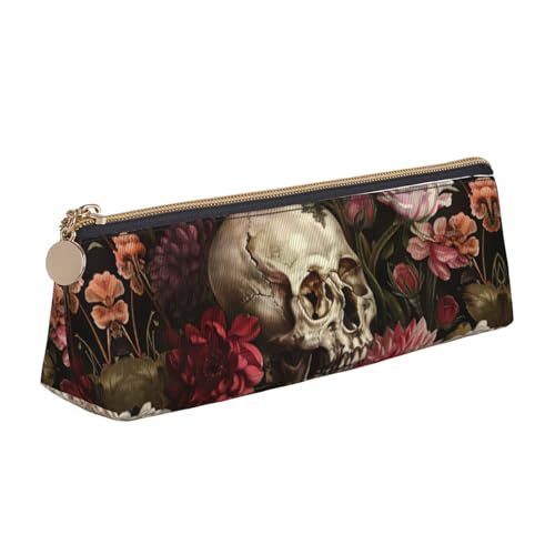 WenDang Die dreieckige Leder-Aufbewahrungstasche mit Totenkopfmotiv und die Aufbewahrung von Schreibwaren sind unverzichtbare Reiseartikel, weiß, Einheitsgröße, Kosmetiktasche von WenDang