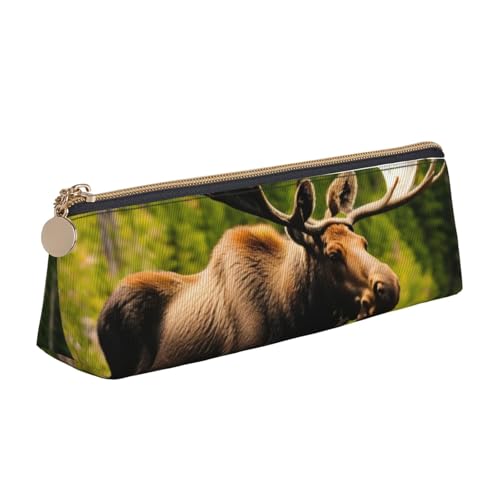 WenDang Dreieckige Leder-Schreibwaren-Aufbewahrungstasche mit Hirschbär und Elch sind unverzichtbare Reiseartikel, weiß, Einheitsgröße, Kosmetiktasche von WenDang