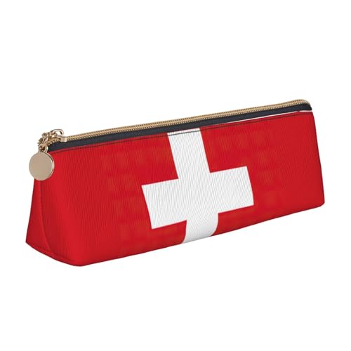 WenDang Dreieckige Leder-Schreibwaren-Aufbewahrungstasche mit Schweizer Flagge und Urlaubsutensilien sind unverzichtbare Reiseartikel, weiß, Einheitsgröße, Kosmetiktasche von WenDang