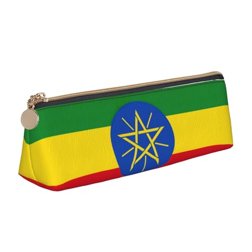 WenDang Dreieckige Leder-Schreibwaren-Aufbewahrungstasche mit der Flagge von Äthiopien und Urlaubsutensilien sind unverzichtbare Reiseartikel, weiß, Einheitsgröße, Kosmetiktasche von WenDang