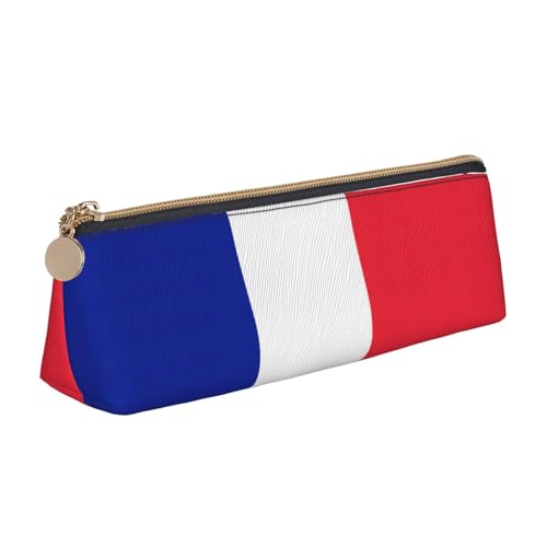 WenDang Dreieckige Leder-Schreibwaren-Aufbewahrungstasche mit französischer Flagge und Urlaubsutensilien sind unverzichtbare Reiseartikel, weiß, Einheitsgröße, Kosmetiktasche von WenDang