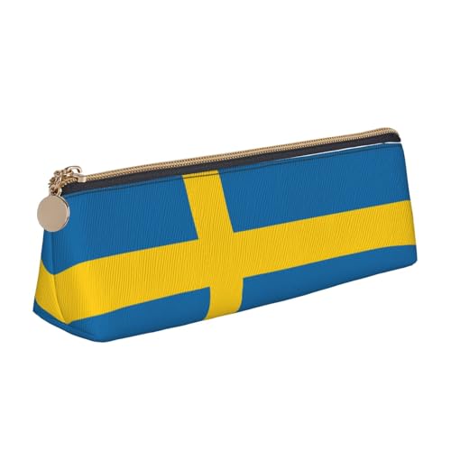 WenDang Dreieckige Leder-Schreibwaren-Aufbewahrungstasche mit schwedischer Flagge und Urlaubsutensilien sind unverzichtbare Reiseartikel, weiß, Einheitsgröße, Kosmetiktasche von WenDang