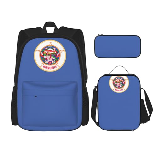 WenDang Minnesota Schultertasche mit Bundesstaatsflagge, Doppel-Umhängetaschen-Set mit Lunchtasche und Federmäppchen, geeignet für Shopping, Outdoor-Sport von WenDang