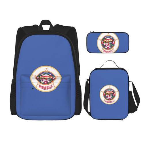 WenDang Minnesota Schultertasche mit Bundesstaatsflagge, Doppel-Umhängetaschen-Set mit Lunchtasche und Federmäppchen, geeignet für Shopping, Outdoor-Sport von WenDang