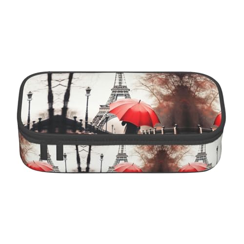 WenDang Multifunktionale Schreibwarentasche, Eiffelturm mit rotem Regenschirm, geeignet für Reisen, Bürobedarf, Make-up und Schreibtischorganisation, Schwarz , Einheitsgröße, Kosmetikkoffer von WenDang