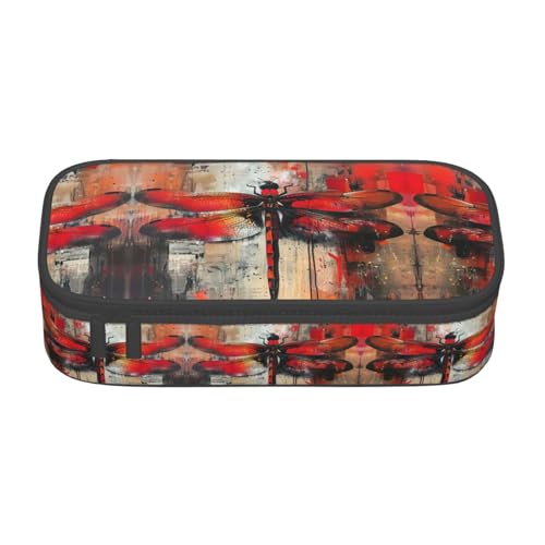 WenDang Multifunktionale Schreibwarentasche, abstrakte rote Libelle, geeignet für Reisen, Bürobedarf, Make-up und Schreibtisch-Organisation, Schwarz , Einheitsgröße, Kosmetikkoffer von WenDang