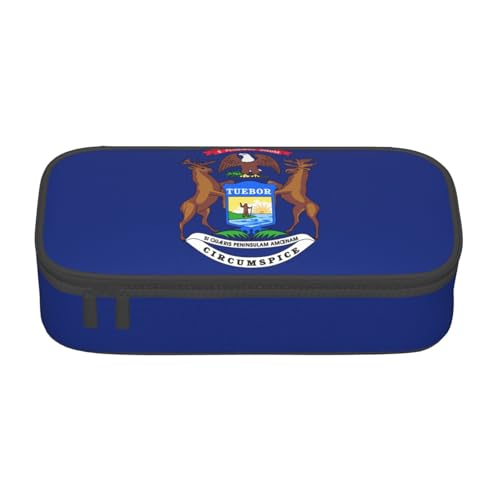 WenDang Multifunktionale Schreibwarentasche mit Michigan-Flagge, geeignet für Reisen, Bürobedarf, Make-up und Schreibtisch-Organisation, Schwarz , Einheitsgröße, Kosmetikkoffer von WenDang