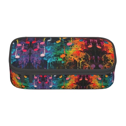 WenDang Multifunktionale Schreibwarentasche mit bunten Musiknoten, geeignet für Reisen, Bürobedarf, Make-up und Schreibtisch-Organisation, Schwarz , Einheitsgröße, Kosmetikkoffer von WenDang