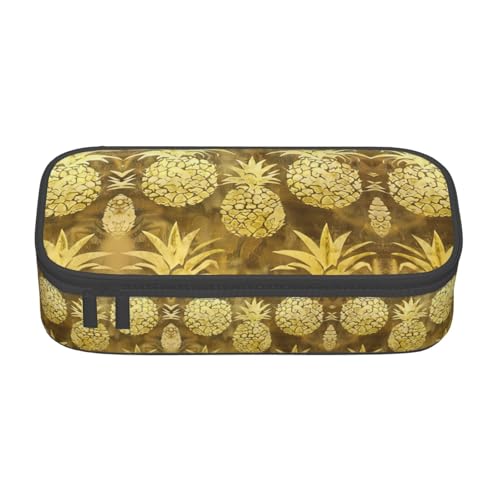WenDang Multifunktionale Schreibwarentasche mit goldenem Ananas-Hintergrund, geeignet für Reisen, Bürobedarf, Make-up und Schreibtisch-Organisation, Schwarz , Einheitsgröße, Kosmetikkoffer von WenDang