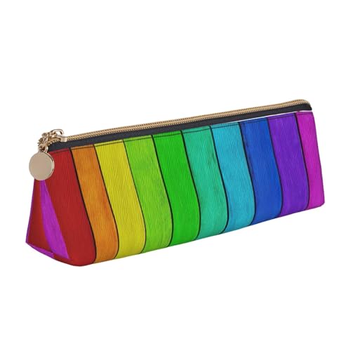 WenDang Regenbogenfarbener Holzhintergrund, dreieckig, Leder-Schreibwaren-Aufbewahrungstasche und Urlaubs-Schreibwaren-Aufbewahrung sind unverzichtbare Reiseartikel, weiß, Einheitsgröße von WenDang