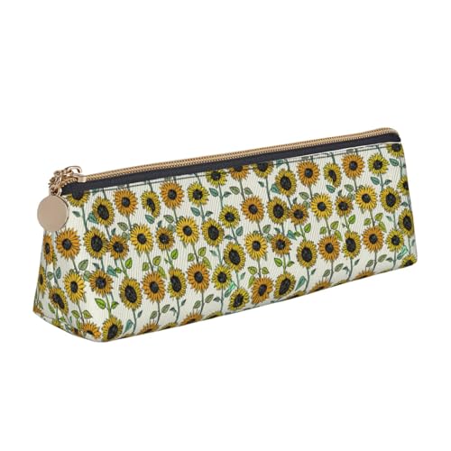 WenDang Romantische Sonnenblumen-Dreieck-Leder-Schreibwaren-Aufbewahrungstasche und Urlaubsutensilien sind unverzichtbare Reiseartikel, weiß, Einheitsgröße, Kosmetiktasche von WenDang