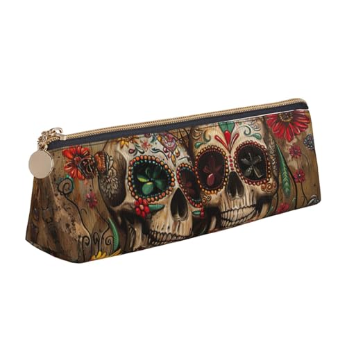 WenDang Sugar Skulls Butterfly Triangle Leather Stationery Storage Bag and Holiday Stationery Storage are Essential Travel Items, weiß, Einheitsgröße, Kosmetiktasche von WenDang