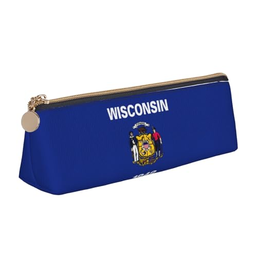 WenDang Wisconsin Dreiecksflagge aus Leder für Schreibwaren und Urlaubsutensilien sind unverzichtbare Reiseartikel, weiß, Einheitsgröße, Kosmetiktasche von WenDang