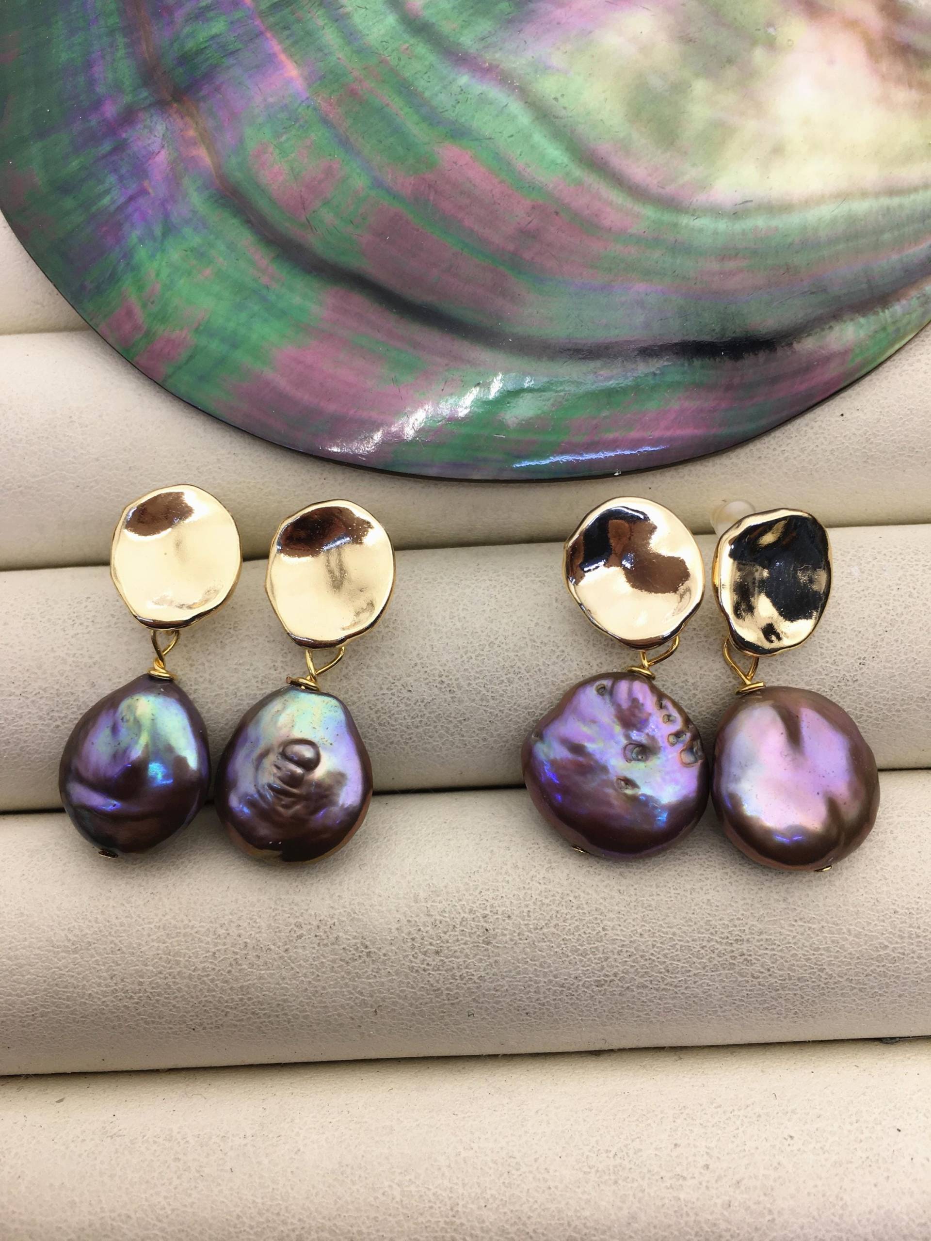 1 Paar Aa + Natural Drop Coin Süßwasserperlen Ohrstecker, Hochzeitsperlen, Se3-131-2 von WenPearls