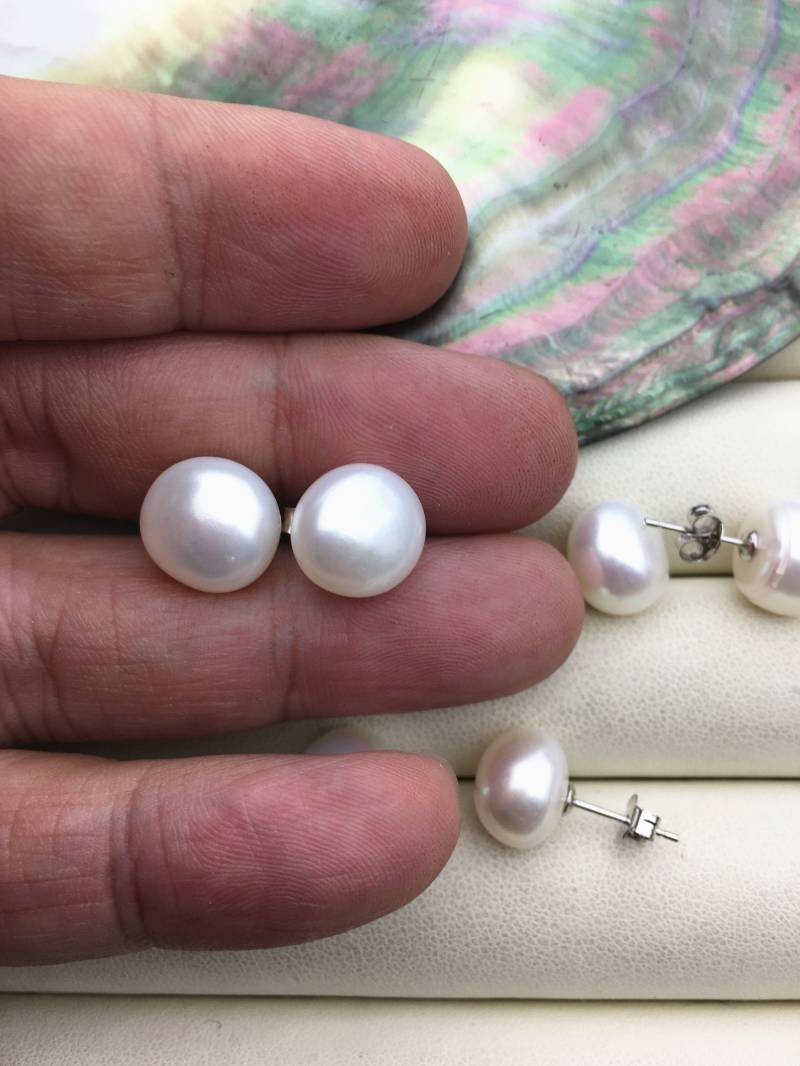 1 Paar Aaa 11-11.5mm White Big Nugget Barock Perlenpaare-Süßwasserperlen Ohrringe, S925 Silber Ohrstecker - Se1-069-19 von WenPearls