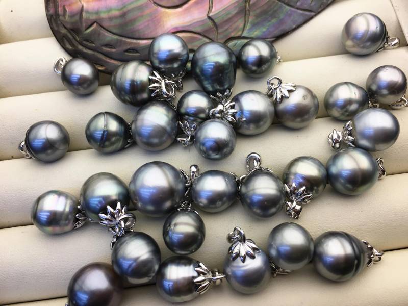 1 Stk 9-14 Mm Grau Echte Tahiti-Perle Anhänger, Naturfarbe Meer Perle, Perlenkette - 925 Silber Kette Öffner-Nc1-018 von WenPearls