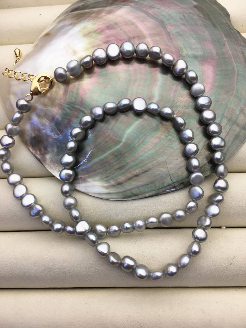 1 Stück Aaa + 16 2 "' 5-6 Mm Graue Nuggetperlenkette, Perlenkette, Npn1-029 von WenPearls
