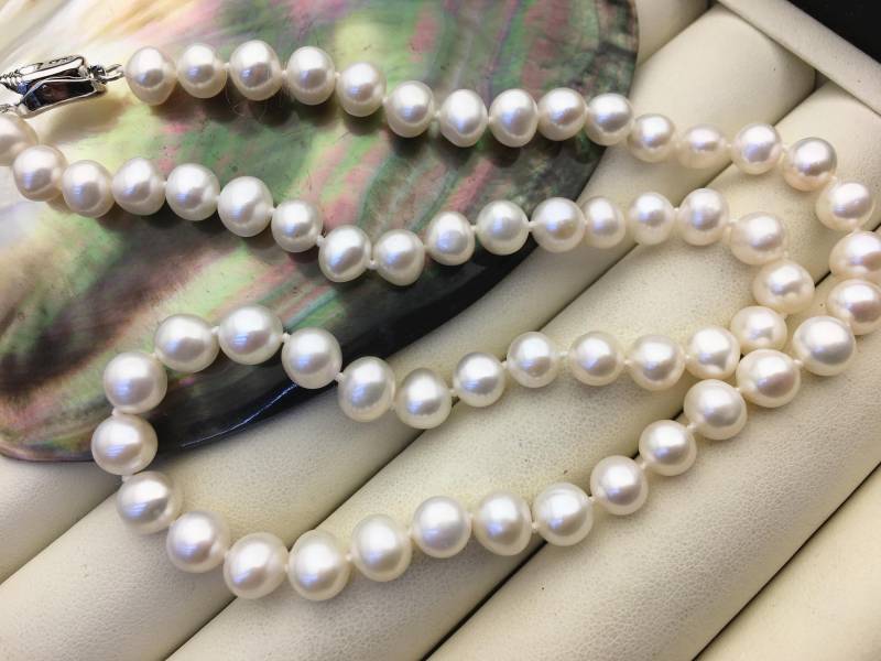 17, 5 Zoll Aa + 6, 5-7, 3 Mm Weiße Nahezu Runde Kartoffel Süßwasserperlenkette, Echte Npn1-062 von WenPearls