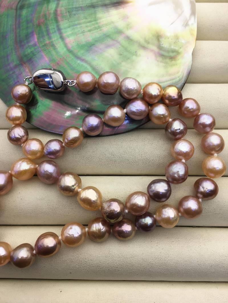 17'' Aa+ 8-10 Mm Barock-Süßwasserperlenkette in Verschiedenen Farben, Nahezu Rund, Edison-Schliff, Npn1-T30-3 von WenPearls