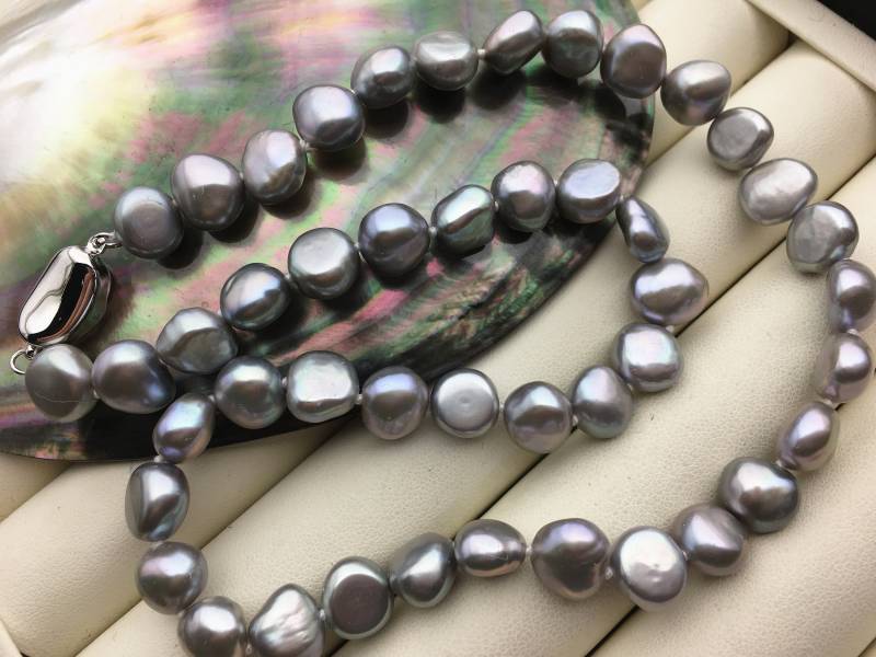 17 "' Aaa 8-9mm Light Grey Nugget Süßwasserperlenkette, Npn1-085 von WenPearls