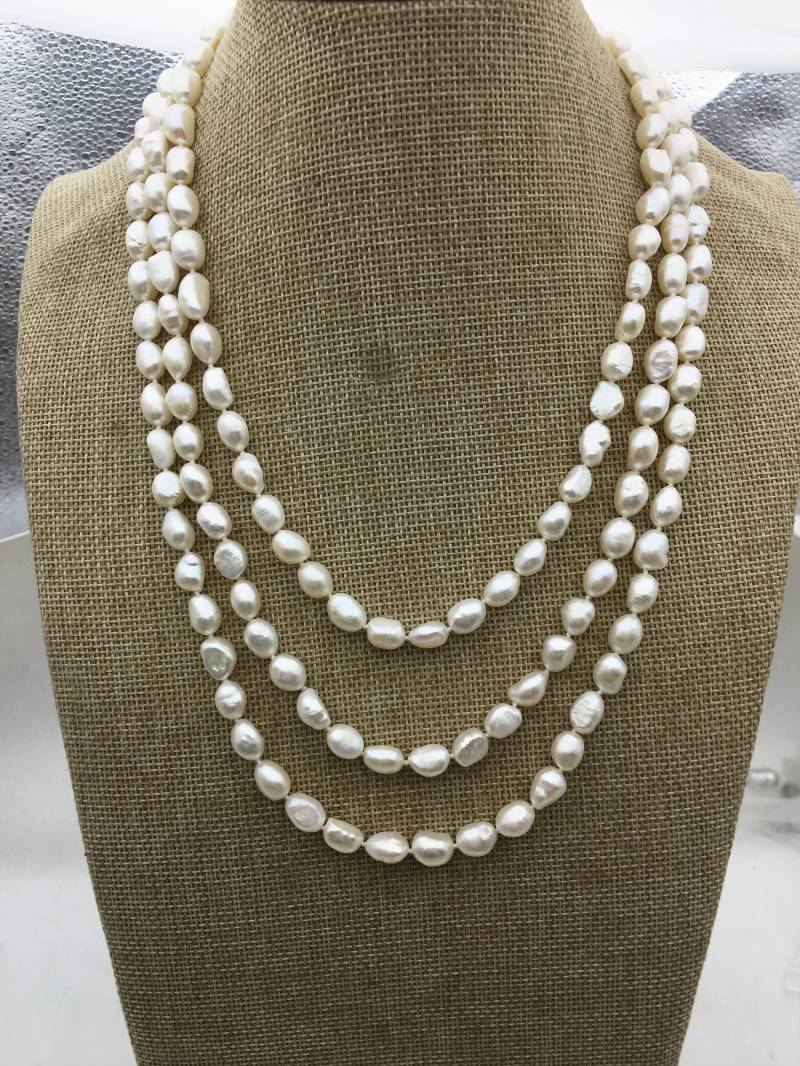 176 cm Aa + Weiße Nuggetperlenkette, 8 Mm Lange Nuggetperlenkette, Hochzeitshalskette, Npn1-043 von WenPearls