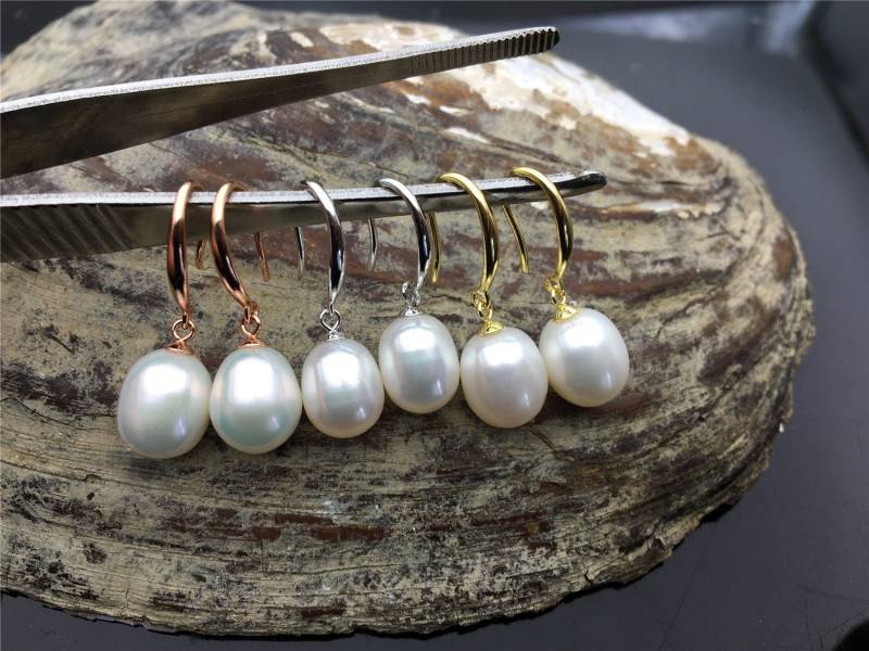 9mm Weiß/Grau Gelb Schwarz Oval Reis Perle Baumeln Ohrringe, S925 Sterling Sliver Für Frauen, Se3-077 von WenPearls