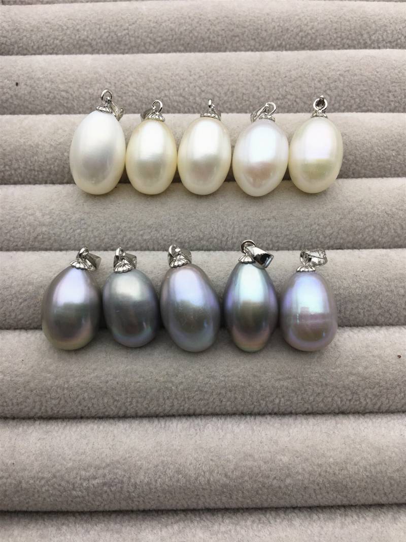 Aaa 10x12.5-15 Mm Weiß/Grau Long Ovale Perlen Anhänger Halskette, Wählen Sie Perlenfarbe - Reis Perlenkette Öffner-Nc1-017 von WenPearls