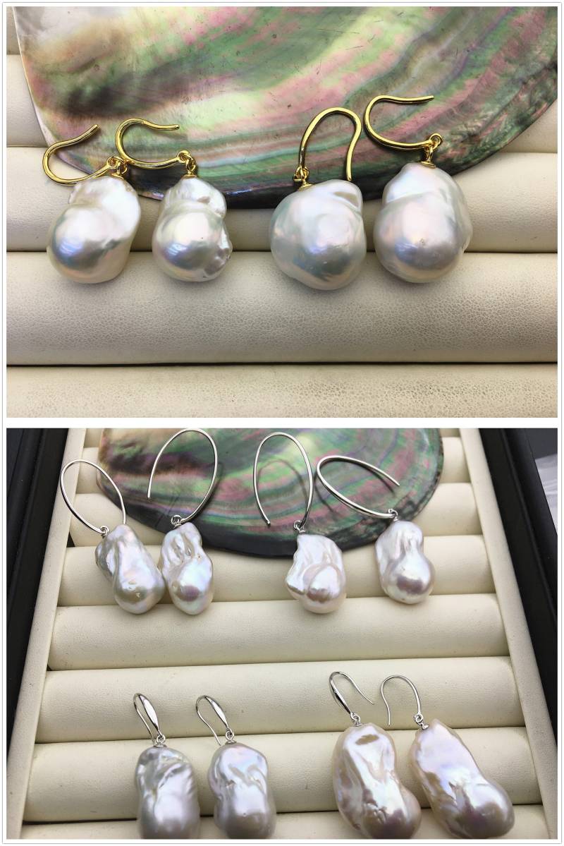 Aaa/Aa+ 14-18Mmx22-28 Mm Perlen Ohrhänger, Sterling Silber, Ohrring Mit Weißer Barocker Naturperle, Se3-069 von WenPearls