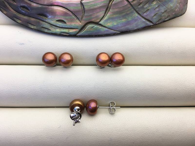 Aaa 6-7 Mm Braune Perlen Perlenohrringe, Sterling Silber, Mädchen Se1-024 von WenPearls