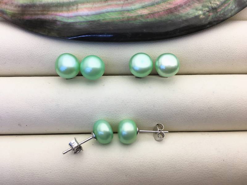 Aaa 8-8.5mm Grüne Perlenohrringe, Sterlingsilber, Pfauengrün Süßwasserperlen Ohrstecker, Perlenohrring, Se1-T8 von WenPearls