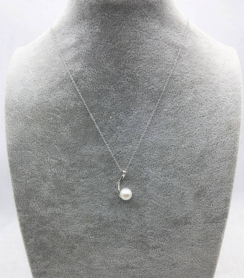 Aaa 9mm Weiße Runde Perle Anhänger, Natürliche Farbe Perle, Perlenkette - 925 Silberkette Nc1-021 von WenPearls