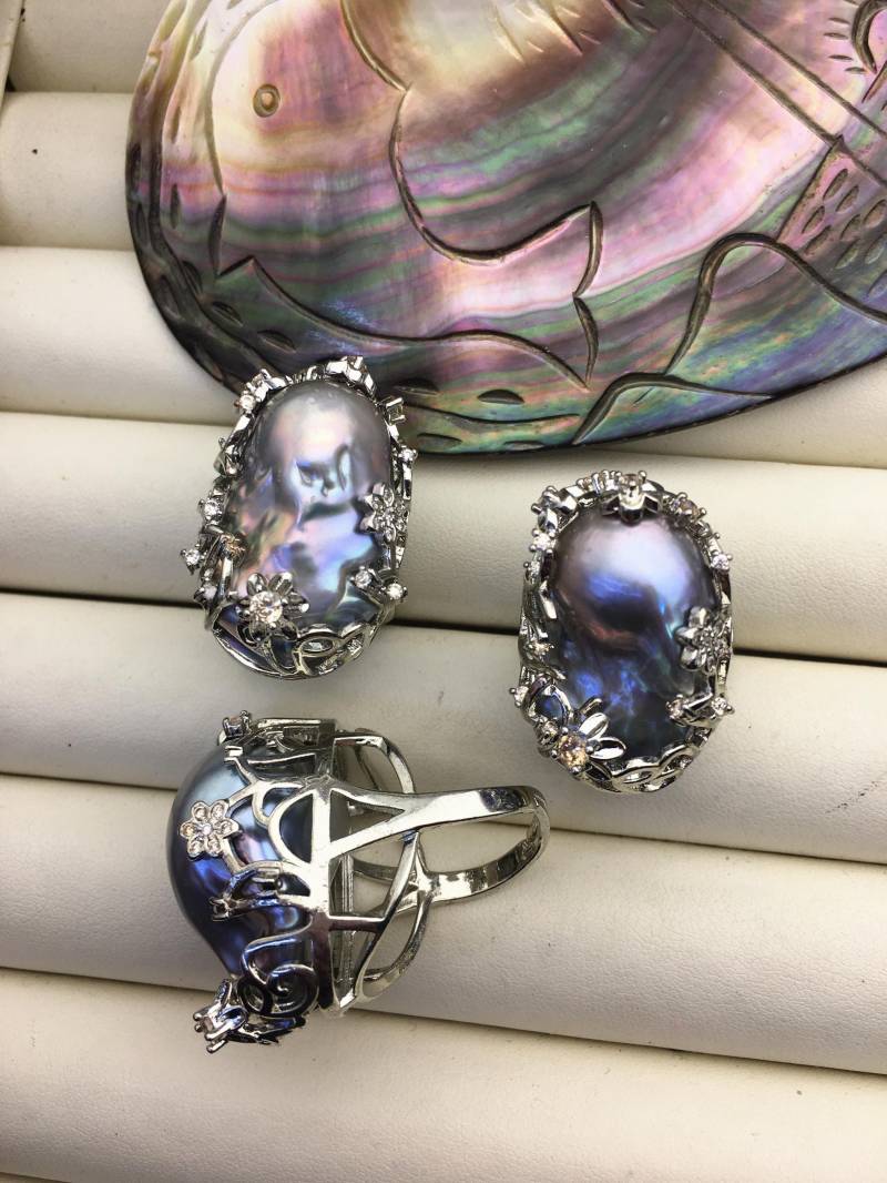 Aaa Große Graue Barock Perle Ringe, Erschwingliche Verlobungsringe, Perle Trauringe, Versprechen Ringe Für Sie, R1-029 von WenPearls