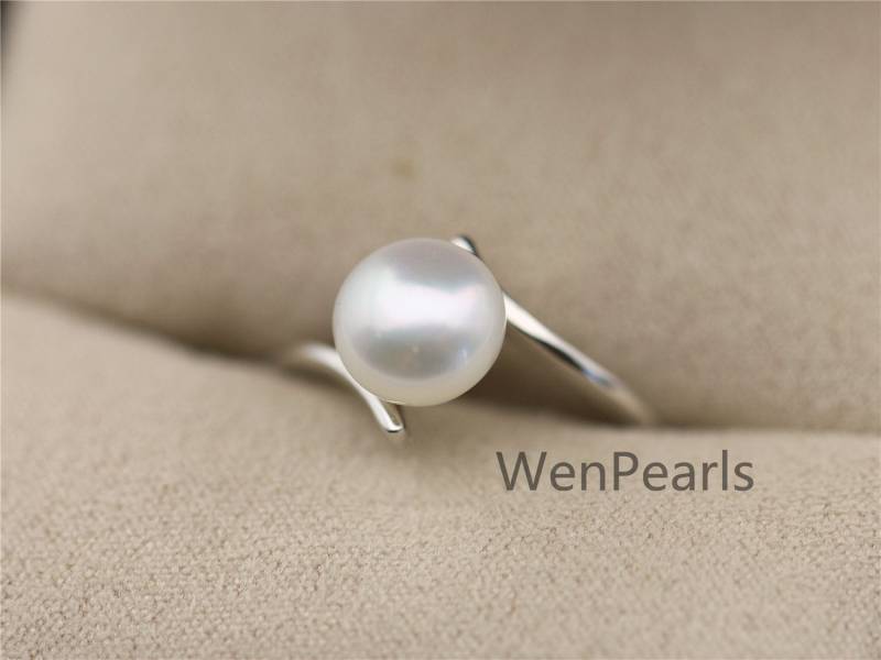 Aaa Weiße Perle Echter Sterling Silber Ring, Jubiläumsring, Billige Eheringe Für Frauen, 925 Offener Ring Schmuck, R1-019 von WenPearls
