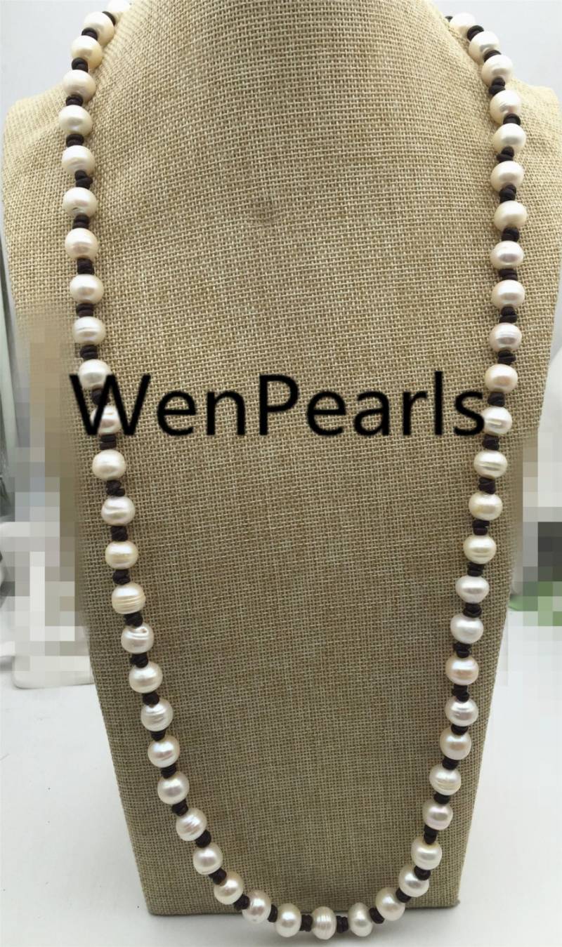 Sehr Große Knopf Perle Und Leder Halskette, Barock Süßwasserperlen Halskette, Weiße Perlenkette, Wholesale, Le3-039 von WenPearls