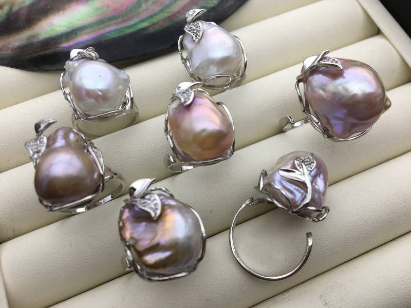 Weiß/Purpe Grau Große Barockperlenringe, Erschwingliche Verlobungsringe, Perlenhochzeitsringe, Versprechensringe Für Sie, R1-069 von WenPearls