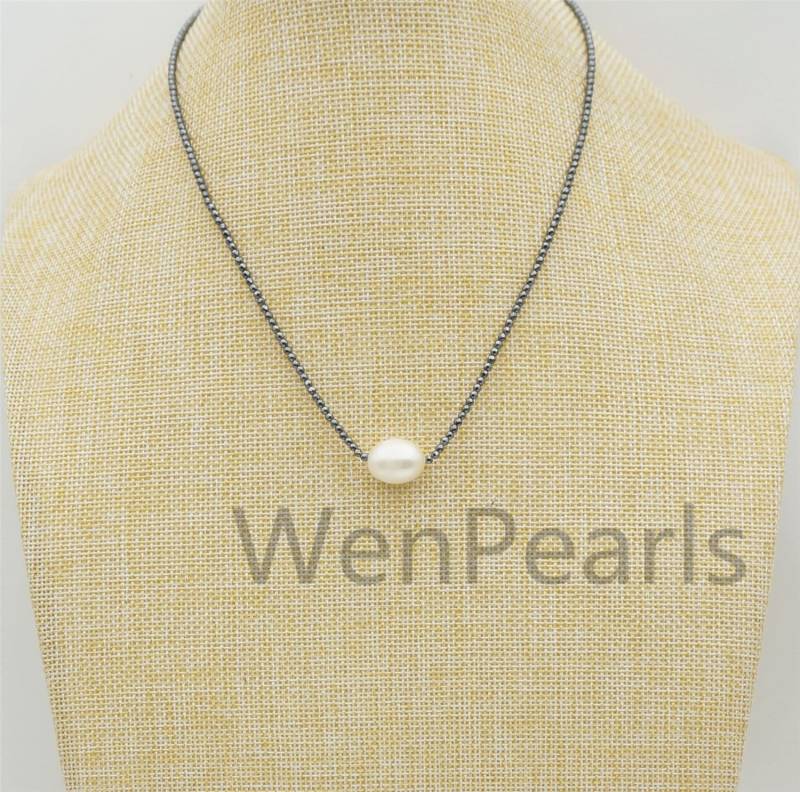 White Big Rice Perlen Hämatit Halskette - Wählen Sie Die Farbe Perlenkette Länge Tn1-009 von WenPearls