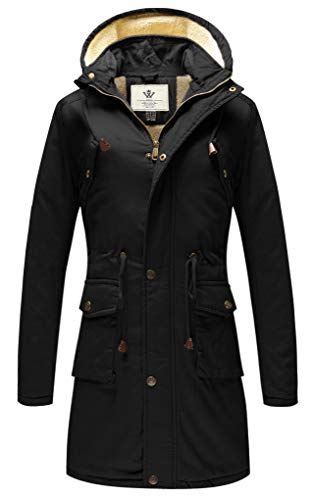 WenVen Damen Baumwolle Abschnitt Jacke Fleece Futter Parka Mode Lang Parka Klassisch Militär Jacke Schwarz M von WenVen