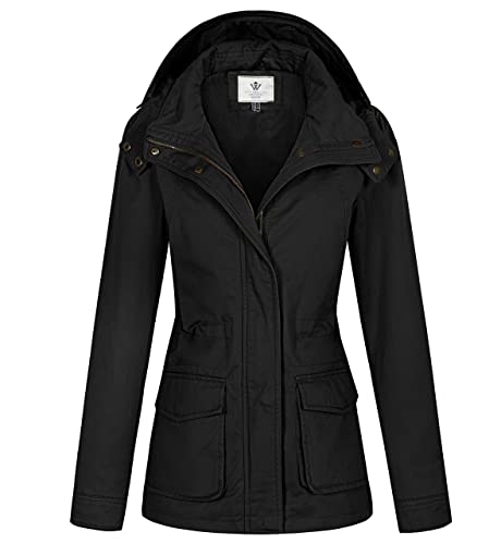 WenVen Damen Cargo Fracht Lodenjacke Militärfracht Windjacke Military Baumwolle Jacken Silm Fit Oberbekleidung Schwarz XL von WenVen