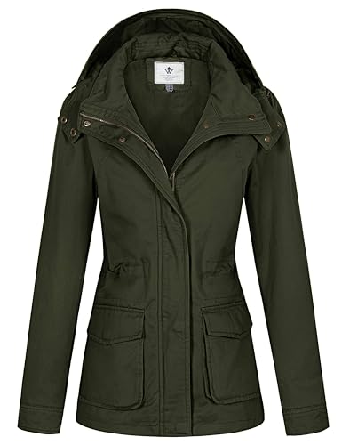 WenVen Damen Lässige Freizeit Jacke Klassisch Militär Jacke Reverskragen Übergangsjacke Reißverschluss Windbreaker Mantel Grün M von WenVen